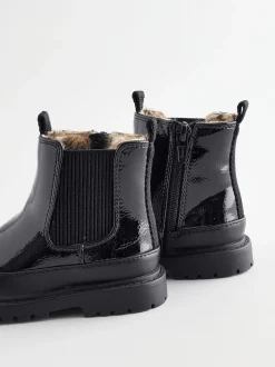 Black Patent Chunky Chelsea Ankle Boots