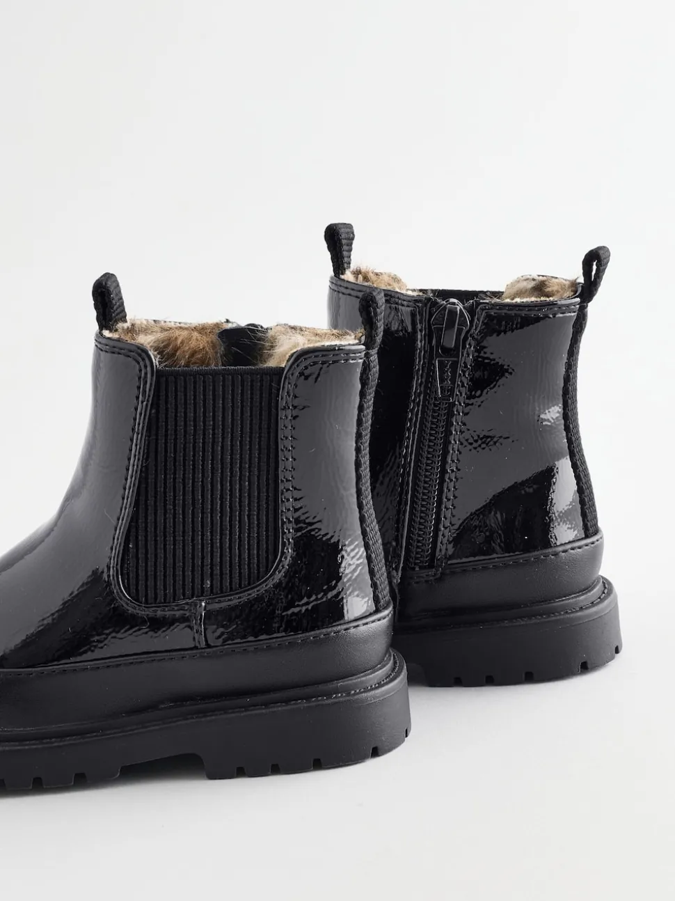 Black Patent Chunky Chelsea Ankle Boots