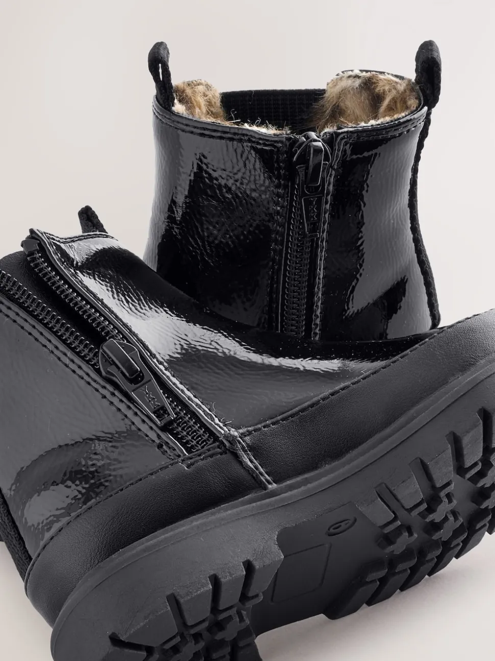 Black Patent Chunky Chelsea Ankle Boots