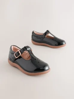 Black Patent Leather Standard Fit (F) First Walker T-Bar Touch Fastening Shoes