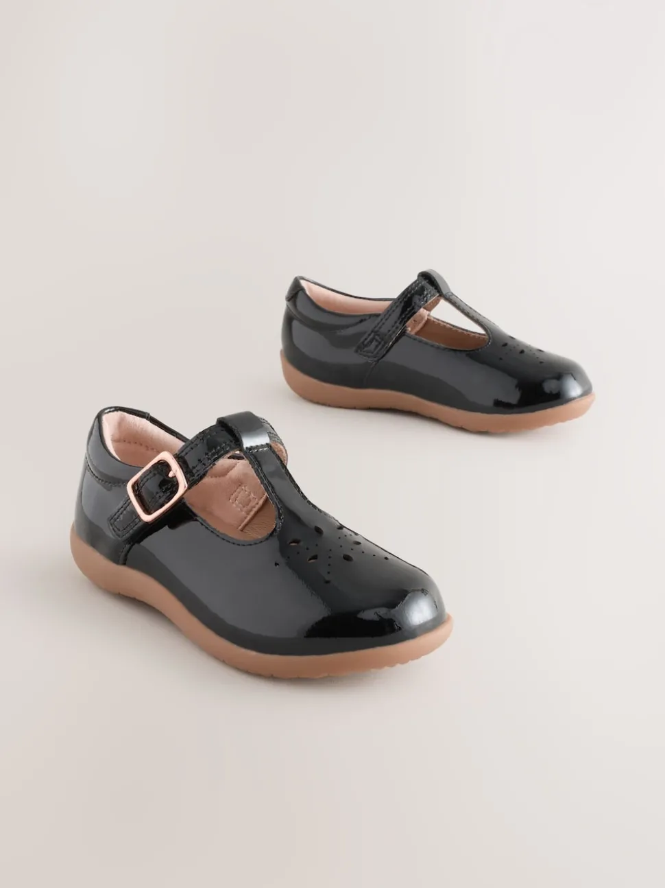 Black Patent Leather Wide Fit (G) First Walker T-Bar Touch Fastening Shoes