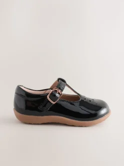 Black Patent Leather Wide Fit (G) First Walker T-Bar Touch Fastening Shoes