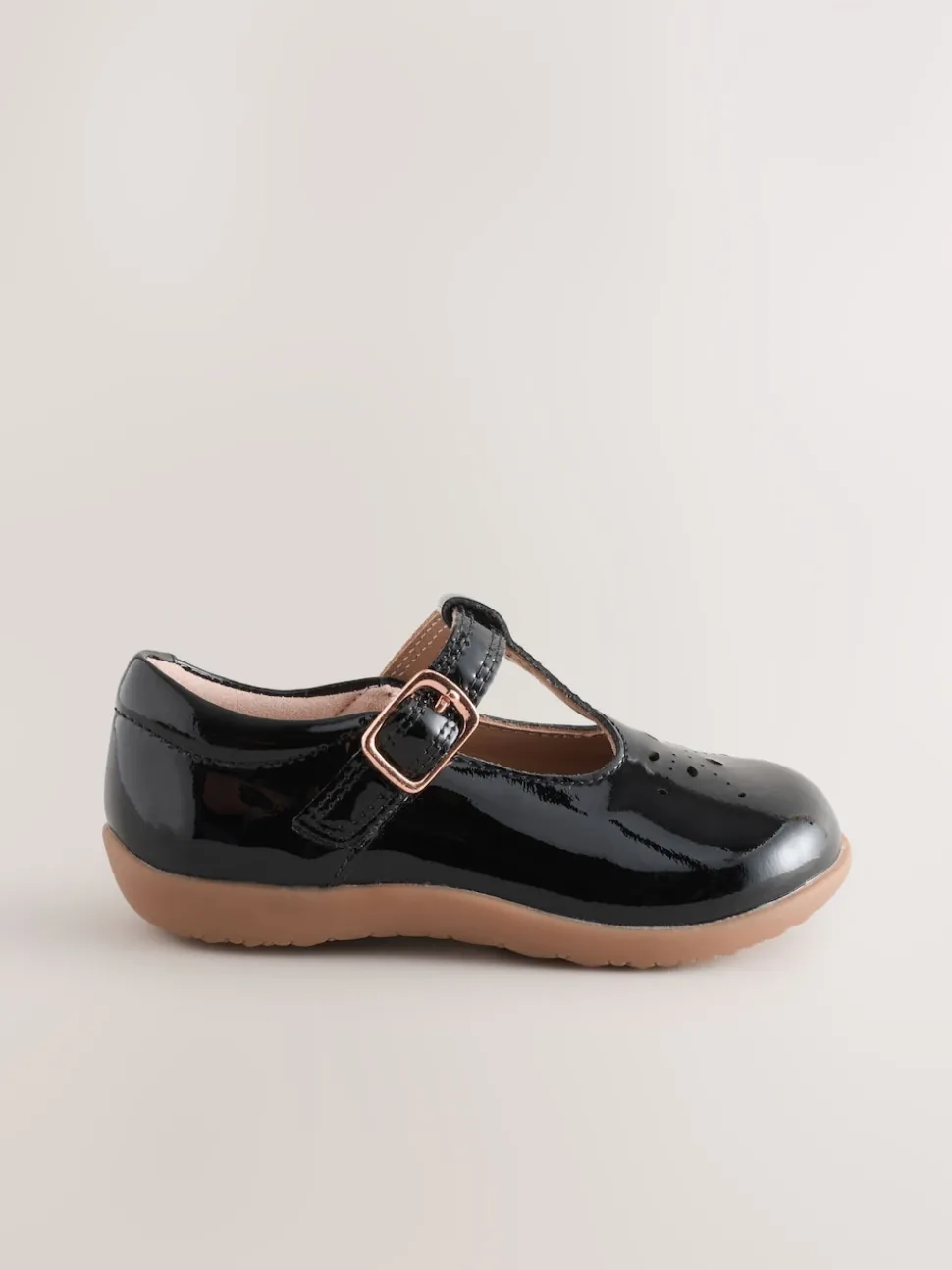 Black Patent Leather Wide Fit (G) First Walker T-Bar Touch Fastening Shoes
