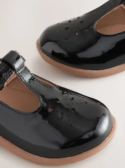 Black Patent Leather Wide Fit (G) First Walker T-Bar Touch Fastening Shoes