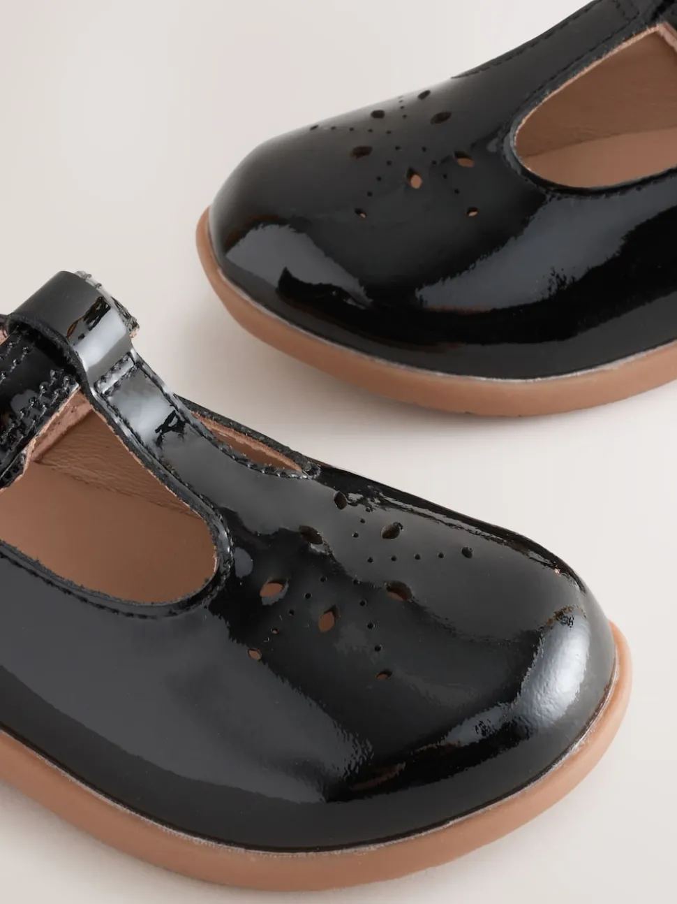 Black Patent Leather Wide Fit (G) First Walker T-Bar Touch Fastening Shoes