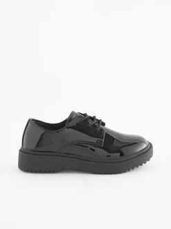 Black Patent Narrow Fit (E) School Chunky Lace-Up Shoes