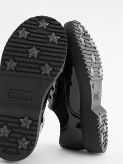 Black Patent Narrow Fit (E) School Chunky Lace-Up Shoes