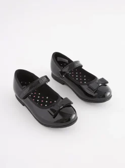 Black Patent Narrow Fit (E) School Leather Bow Mary Jane Shoes