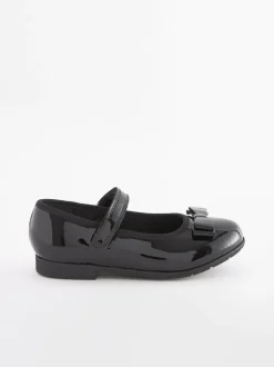 Black Patent Narrow Fit (E) School Leather Bow Mary Jane Shoes
