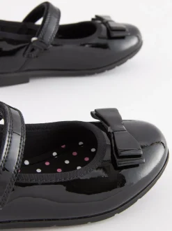 Black Patent Narrow Fit (E) School Leather Bow Mary Jane Shoes