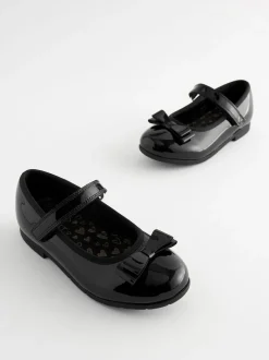 Black Patent Standard Fit (F) School Leather Bow Mary Jane Shoes