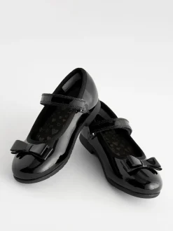 Black Patent Standard Fit (F) School Leather Bow Mary Jane Shoes