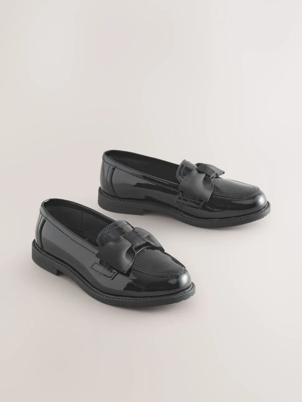 Black Patent Wide Fit (G) Leather Bow Loafer School Shoes