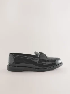 Black Patent Wide Fit (G) Leather Bow Loafer School Shoes