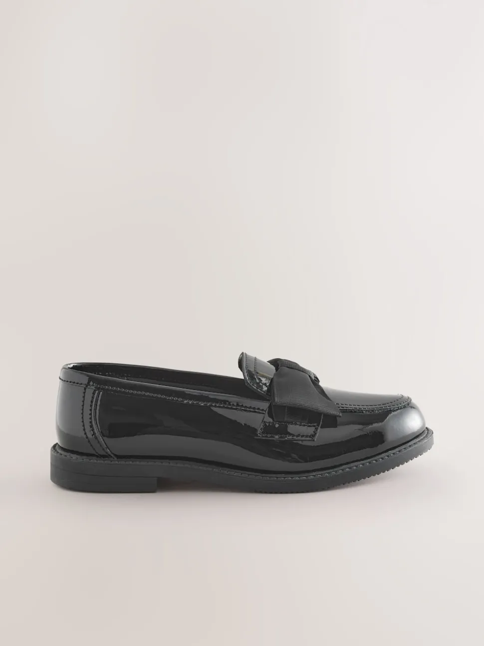 Black Patent Wide Fit (G) Leather Bow Loafer School Shoes