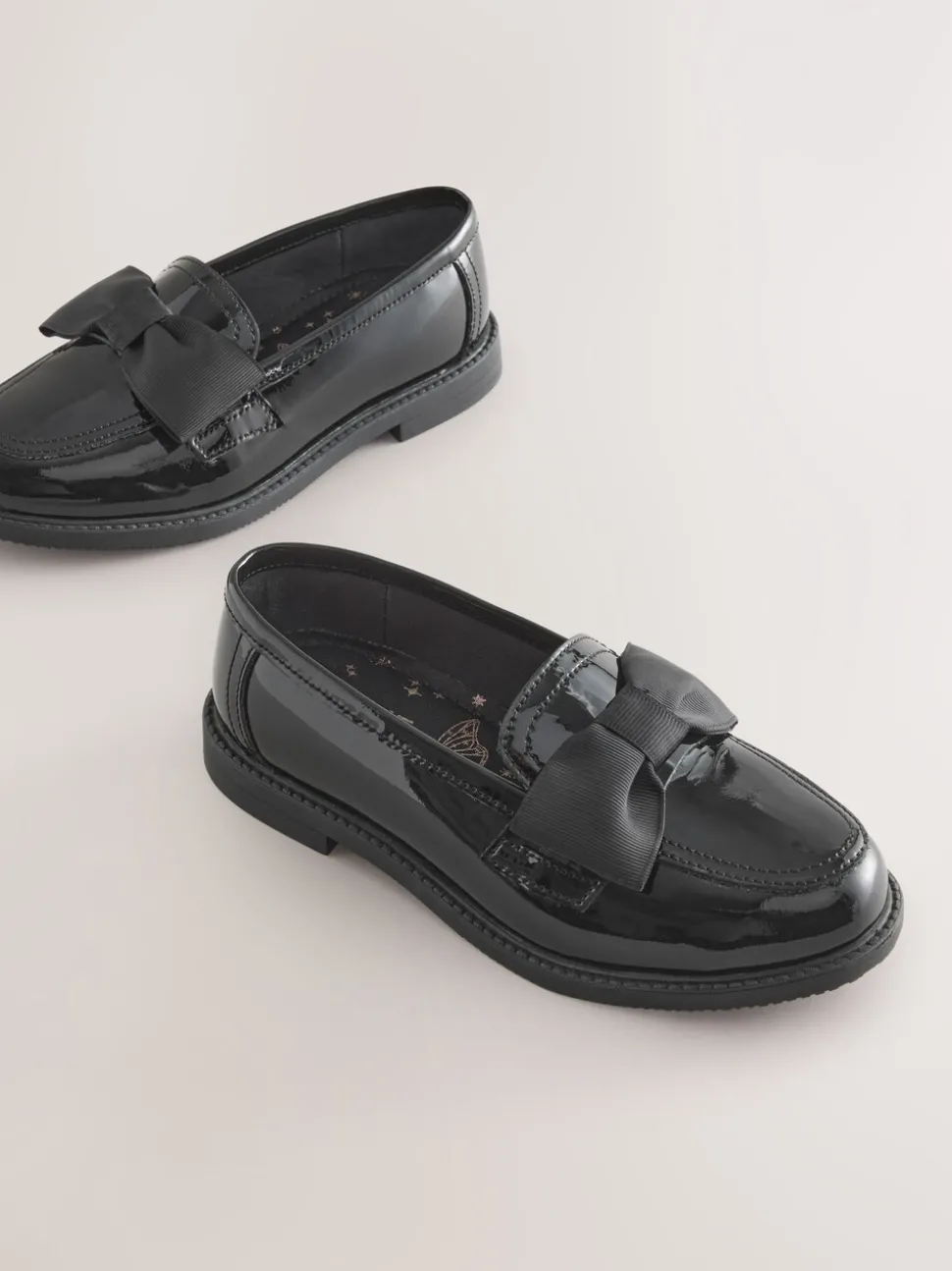 Black Patent Wide Fit (G) Leather Bow Loafer School Shoes