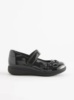 Black Patent Wide Fit (G) School Junior Butterfly Mary Jane Shoes
