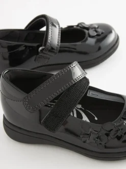 Black Patent Wide Fit (G) School Junior Butterfly Mary Jane Shoes