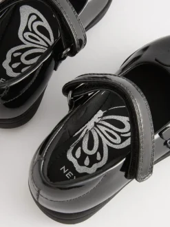 Black Patent Wide Fit (G) School Junior Butterfly Mary Jane Shoes