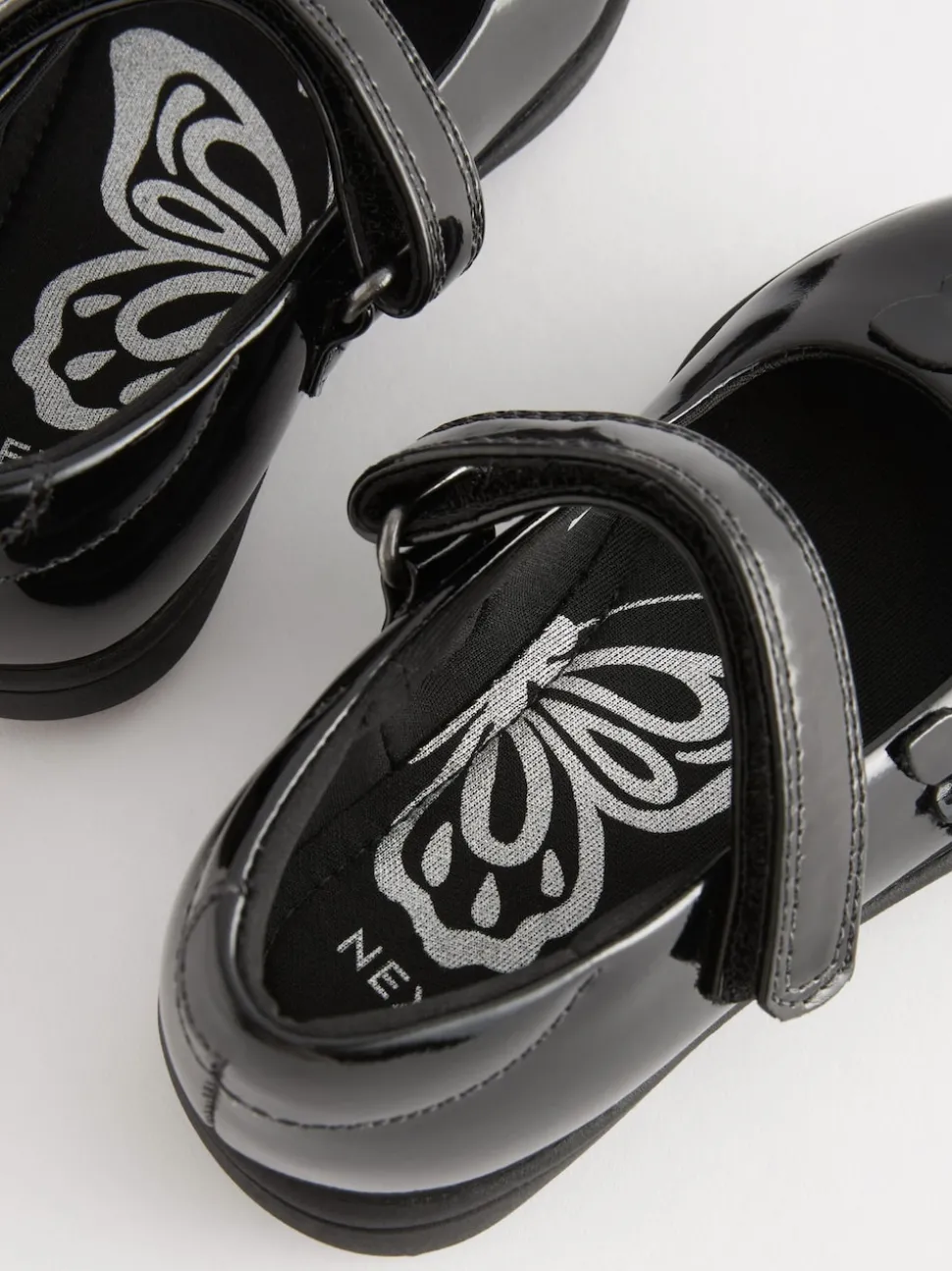 Black Patent Wide Fit (G) School Junior Butterfly Mary Jane Shoes