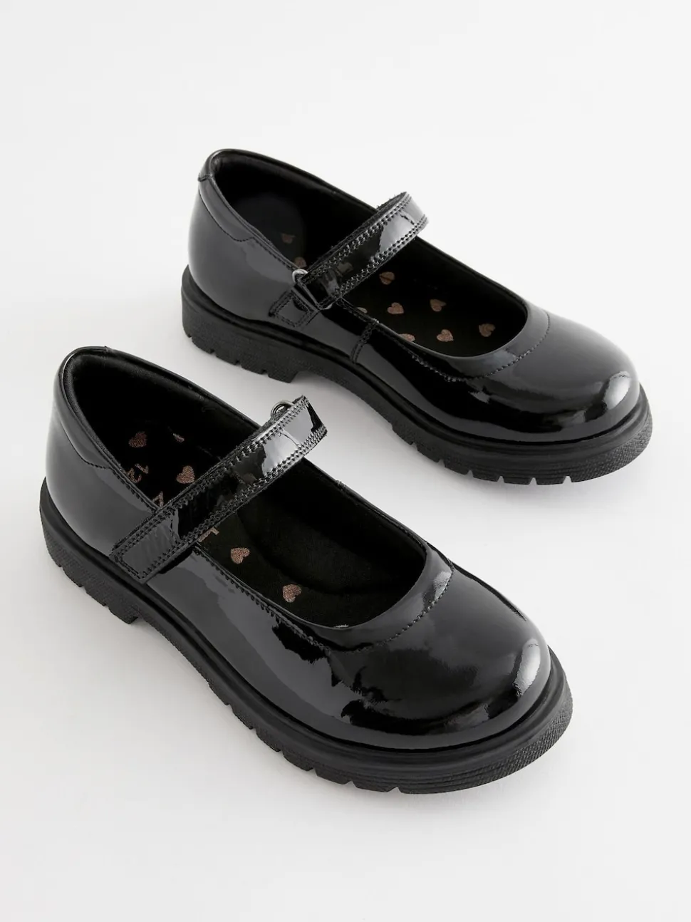 Black Patent Wide Fit (G) School Leather Chunky Mary Jane Shoes