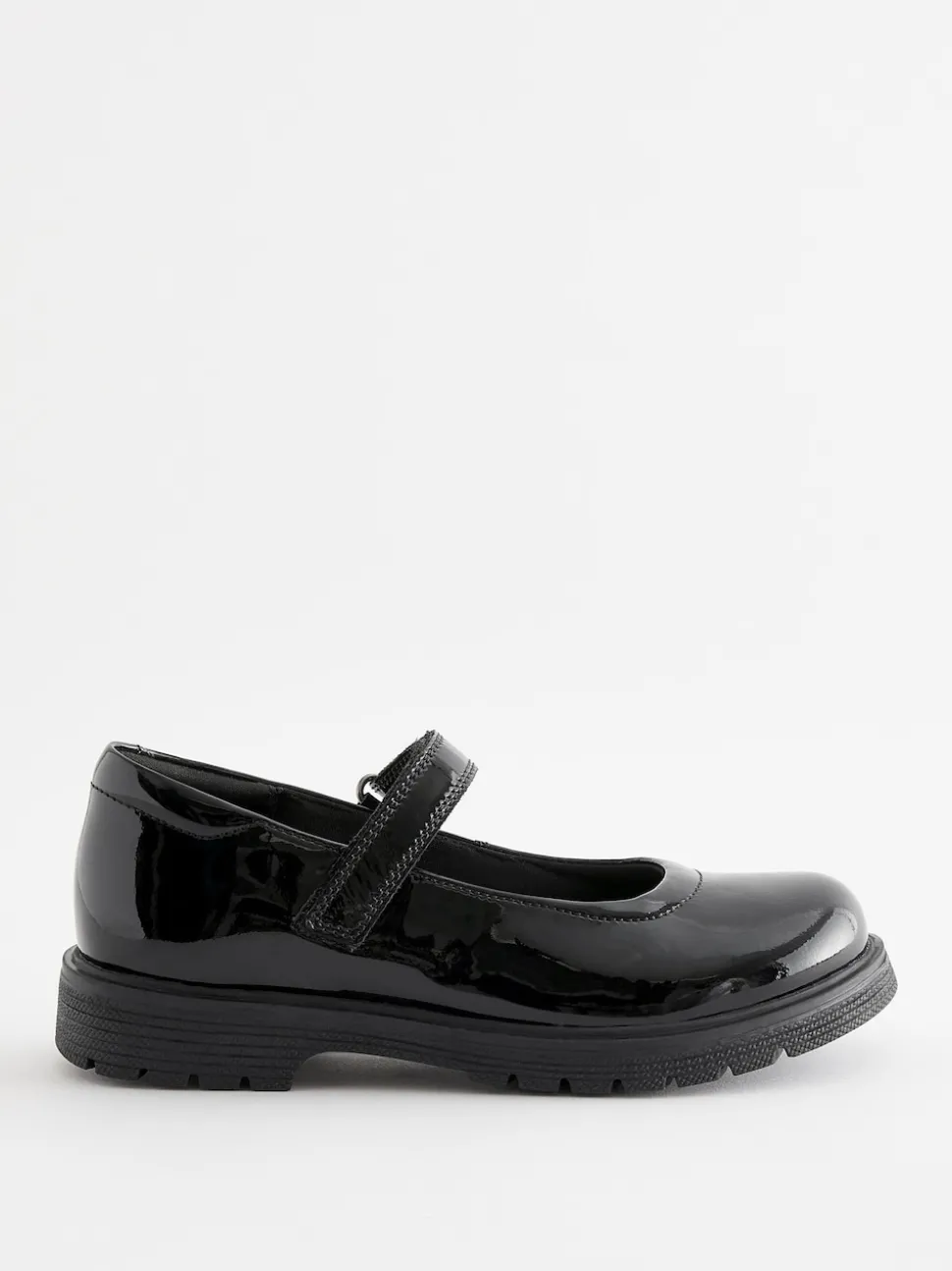Black Patent Wide Fit (G) School Leather Chunky Mary Jane Shoes