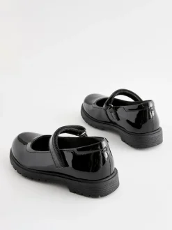 Black Patent Wide Fit (G) School Leather Chunky Mary Jane Shoes