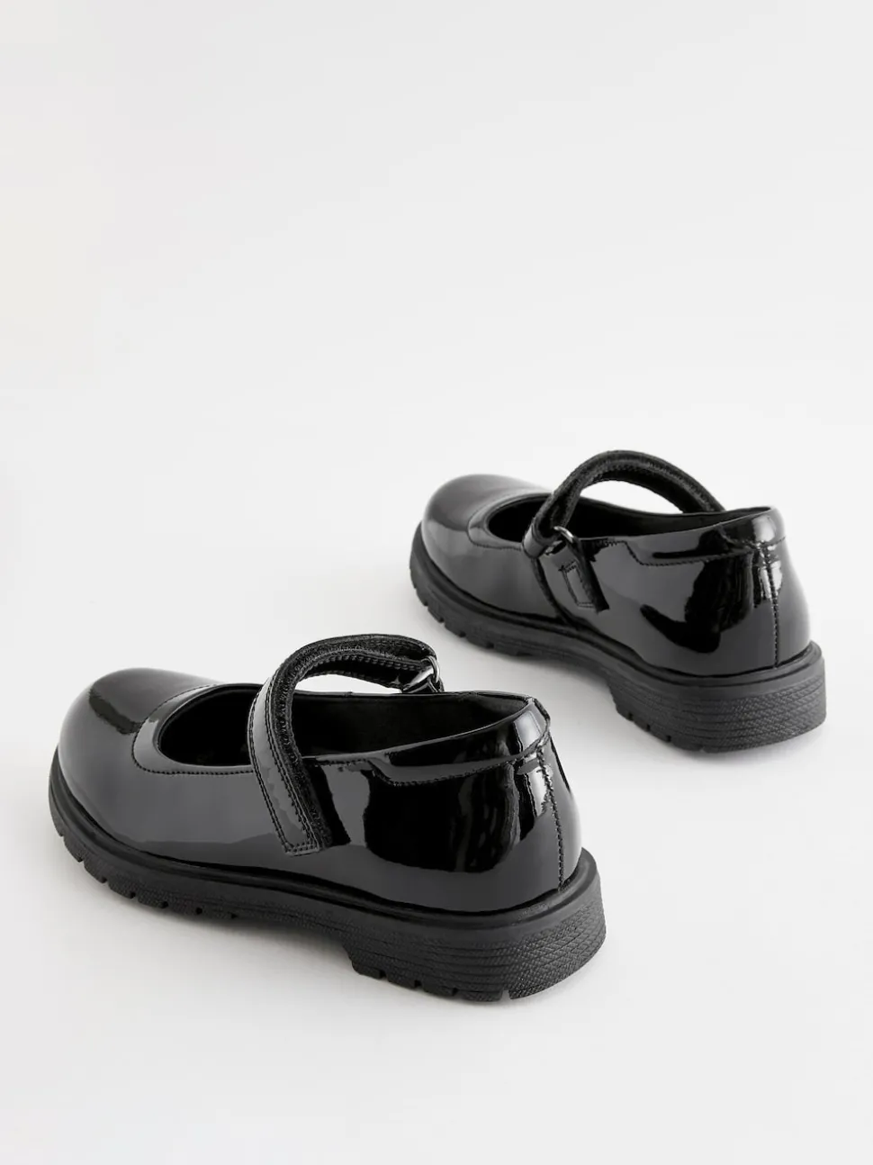 Black Patent Wide Fit (G) School Leather Chunky Mary Jane Shoes