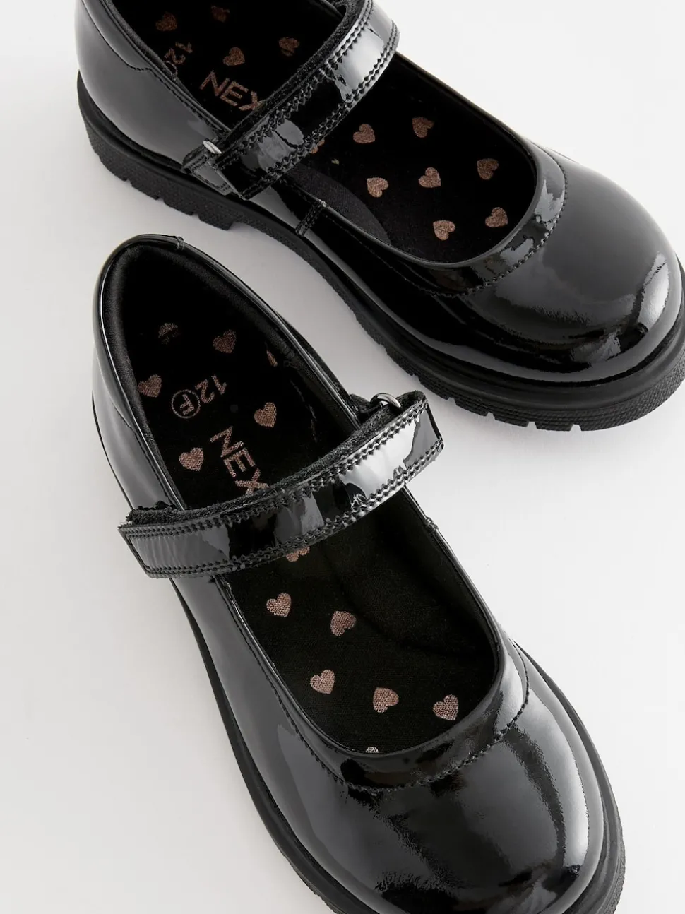Black Patent Wide Fit (G) School Leather Chunky Mary Jane Shoes