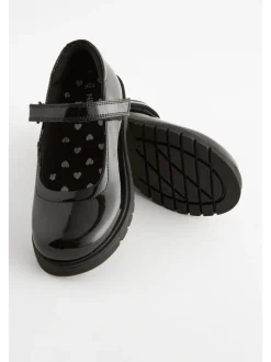 Black Patent Wide Fit (G) School Leather Chunky Mary Jane Shoes