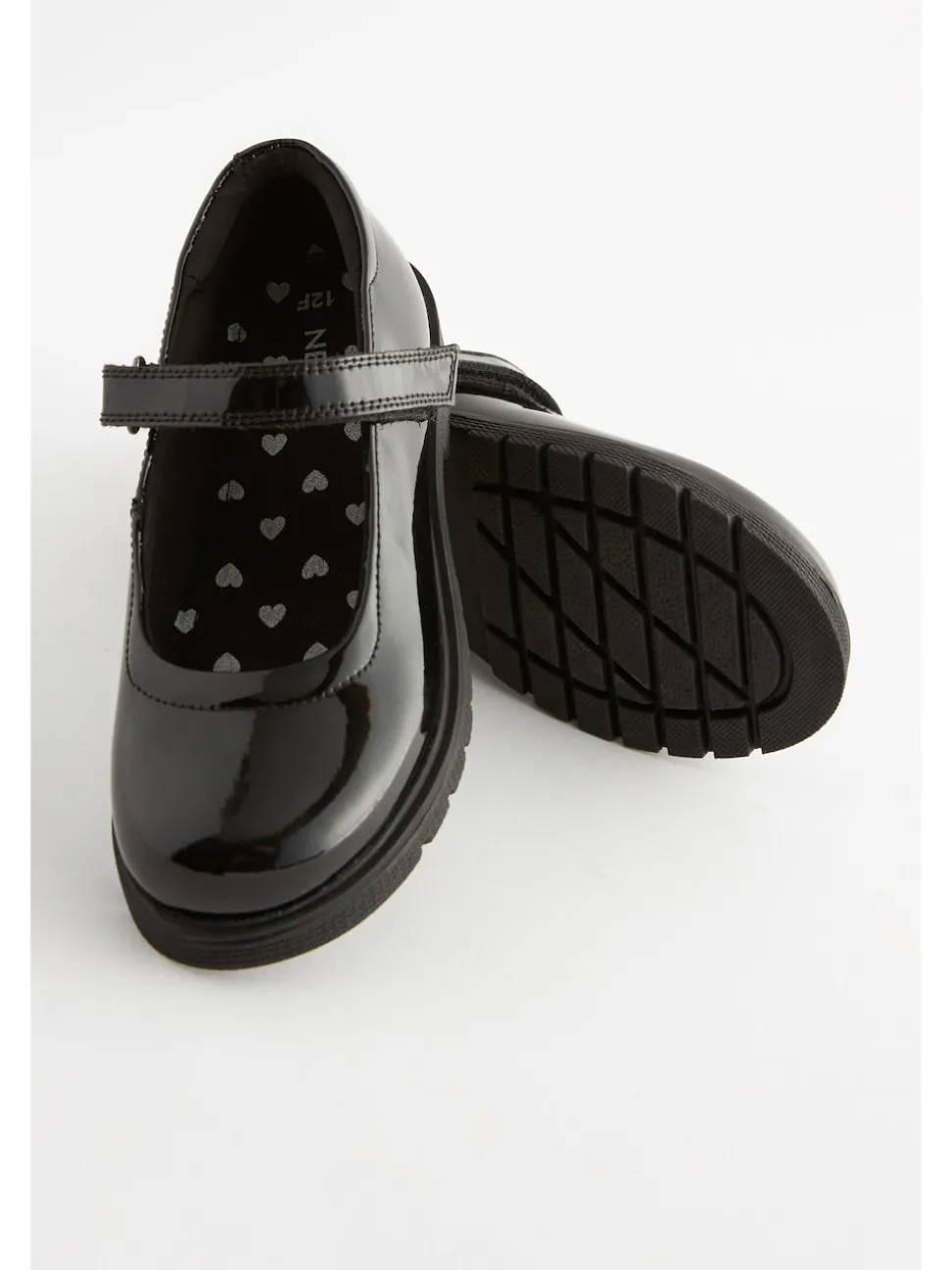 Black Patent Wide Fit (G) School Leather Chunky Mary Jane Shoes