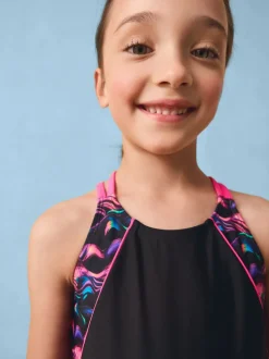 Black/Pink Double Strap Swimsuit (3-16yrs)