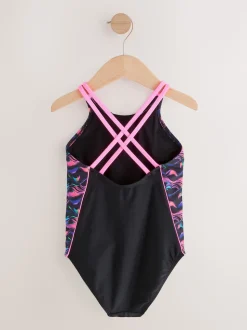Black/Pink Double Strap Swimsuit (3-16yrs)