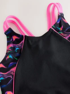 Black/Pink Double Strap Swimsuit (3-16yrs)