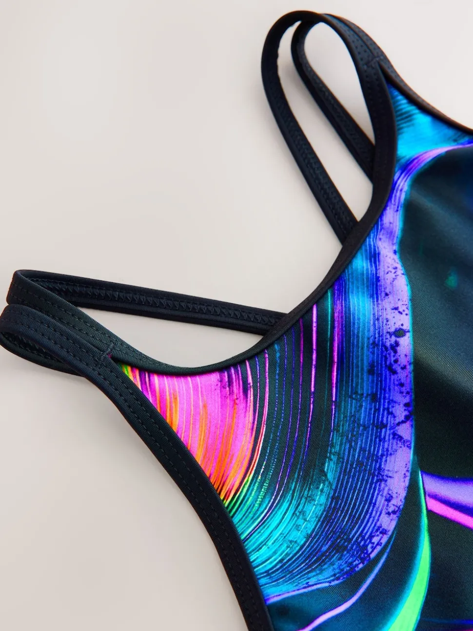 Black/Pink/Purple Swirl Double Strap Swimsuit (3-16yrs)