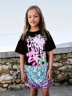 Black/Pink Sequin Skirt and T-Shirt Set (3-16yrs)