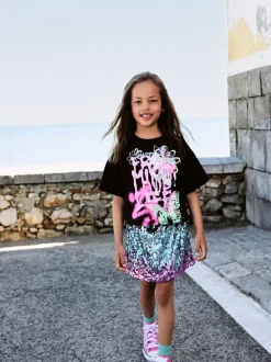 Black/Pink Sequin Skirt and T-Shirt Set (3-16yrs)