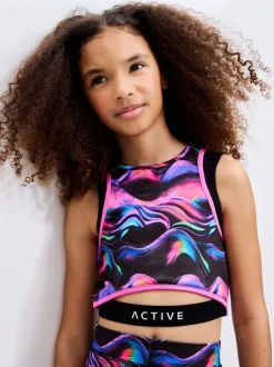Black/Pink Wave Sports Crop Top (5-16yrs)