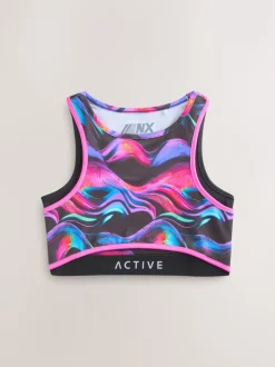 Black/Pink Wave Sports Crop Top (5-16yrs)