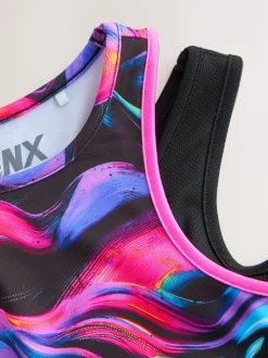 Black/Pink Wave Sports Crop Top (5-16yrs)