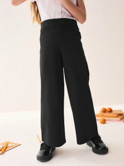 Black Pull-On Cotton Rich Jersey Stretch Wide Leg Trousers (3-17yrs)