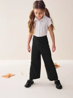 Black Pull-On Cotton Rich Jersey Stretch Wide Leg Trousers (3-17yrs)