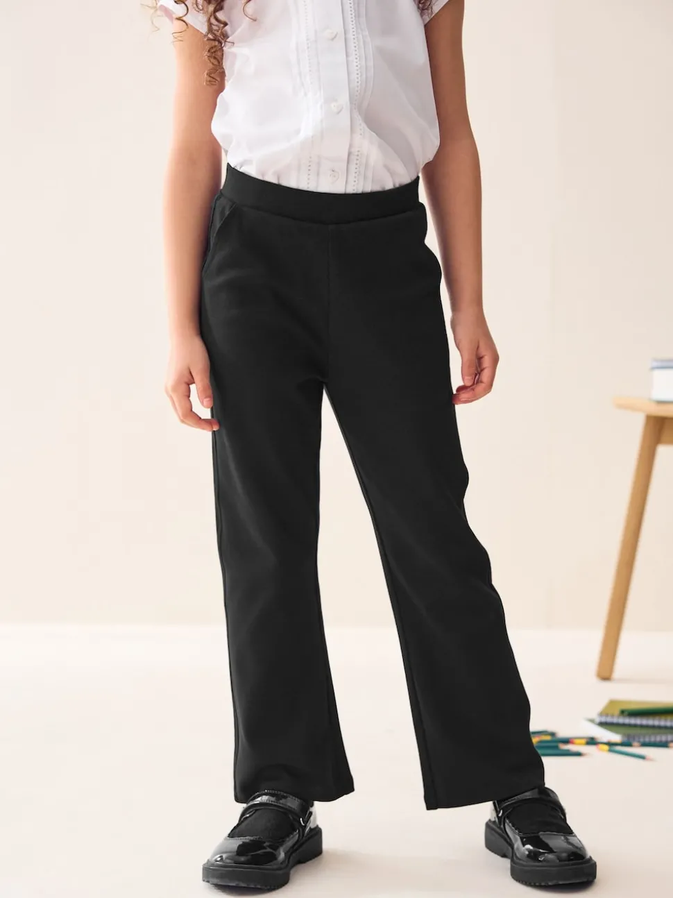Black Pull-On Cotton Rich Stretch Flared School Trousers (3-17yrs)