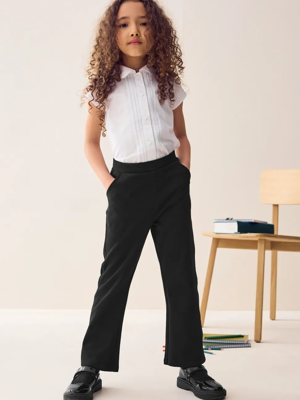 Black Pull-On Cotton Rich Stretch Flared School Trousers (3-17yrs)