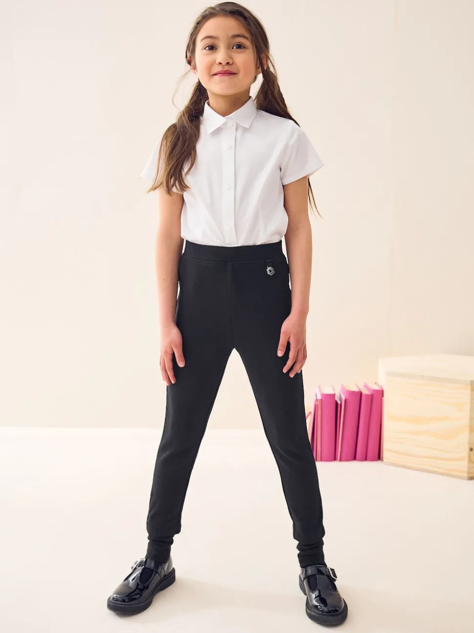 Black Pull-On Cotton Rich Stretch School Trousers (3-16yrs)