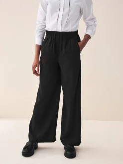 Black Pull-On Crepe Wide Leg Trousers (9-18yrs)