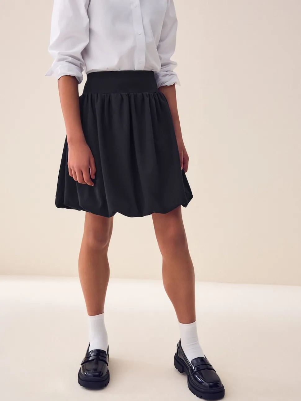 Black Pull-On Jersey Stretch Bubble Hem Skirt (3-17yrs)