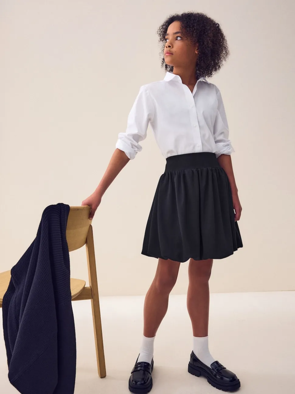 Black Pull-On Jersey Stretch Bubble Hem Skirt (3-17yrs)