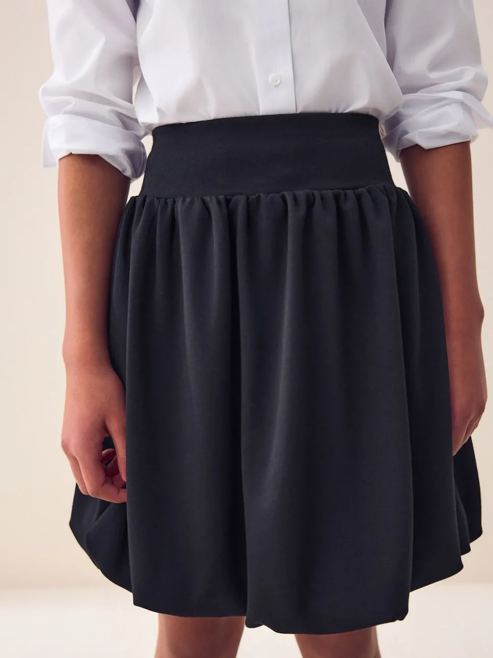 Black Pull-On Jersey Stretch Bubble Hem Skirt (3-17yrs)