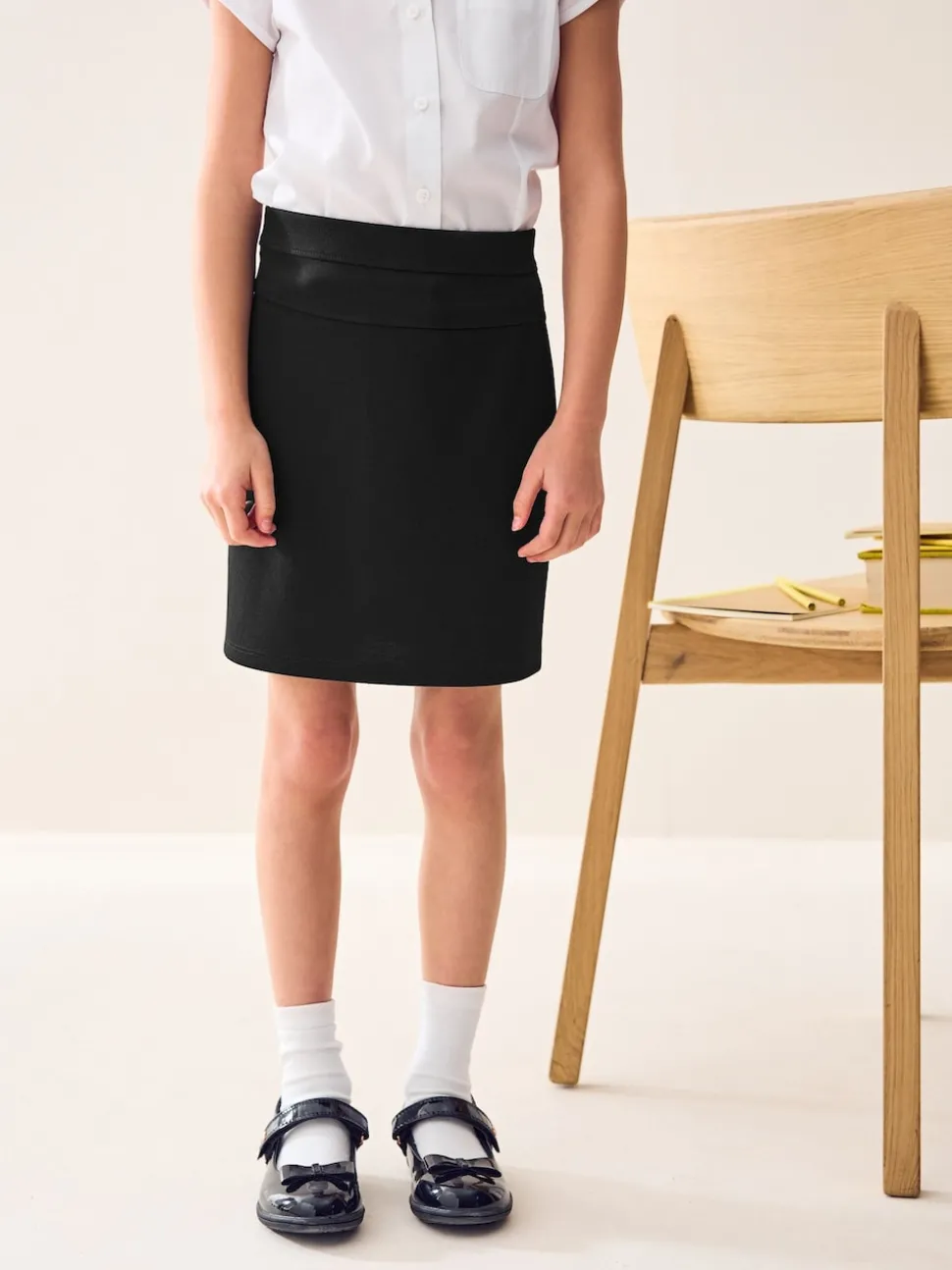 Black Pull-On Jersey Stretch School Pencil Skirt (3-18yrs)